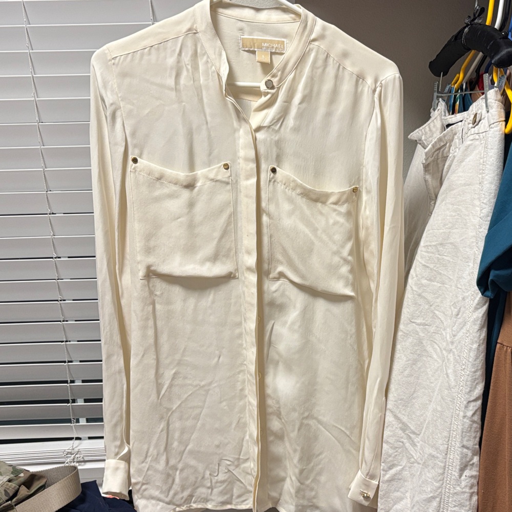 Michael Kors Cream Blouse with Gold Accents